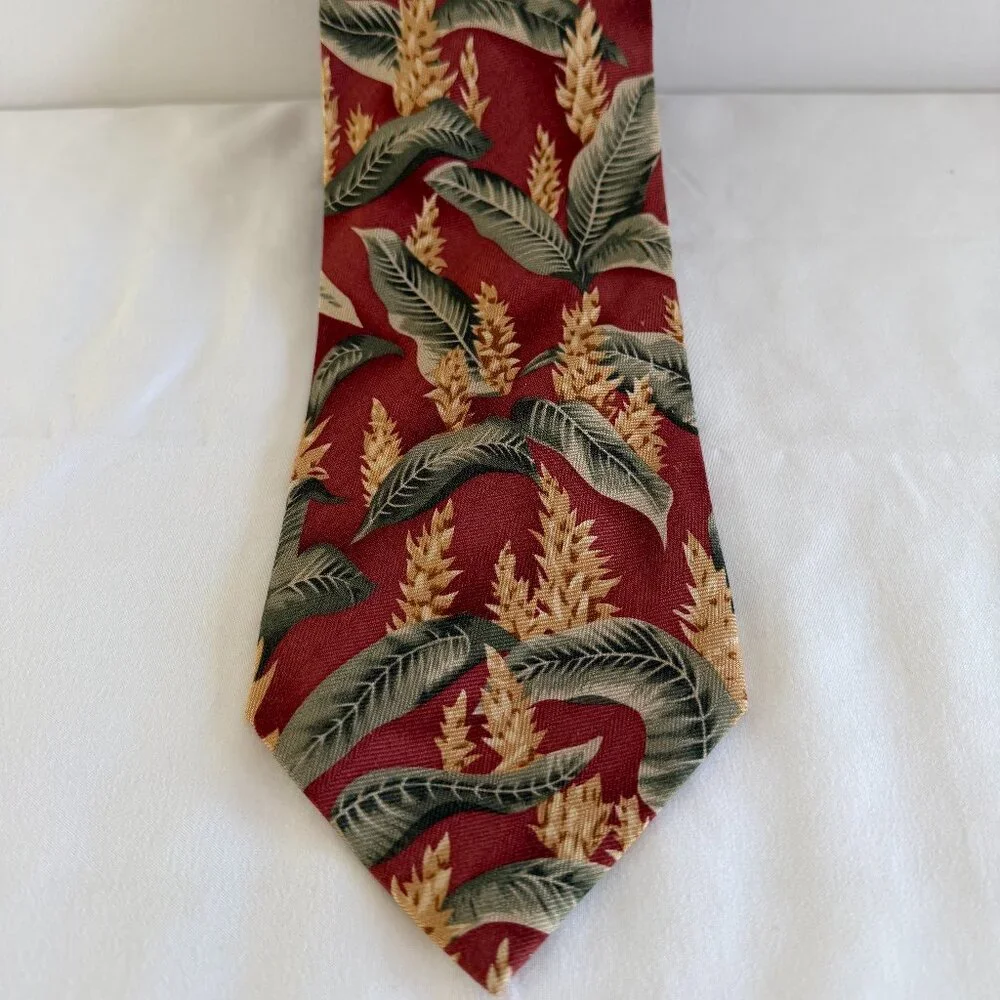 TOMMY BAHAMA 100% Silk Tropical Palm Print Tie Rust Green NWT - Picture 2 of 10